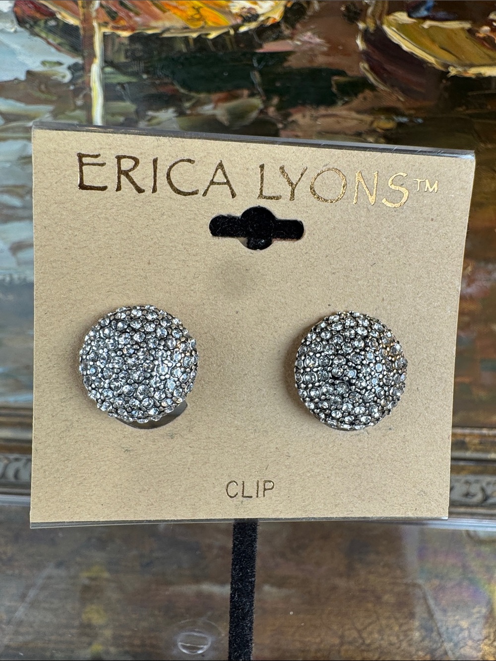 0704-Erica Lyons Silver Pavé Round Clip-On Earrings